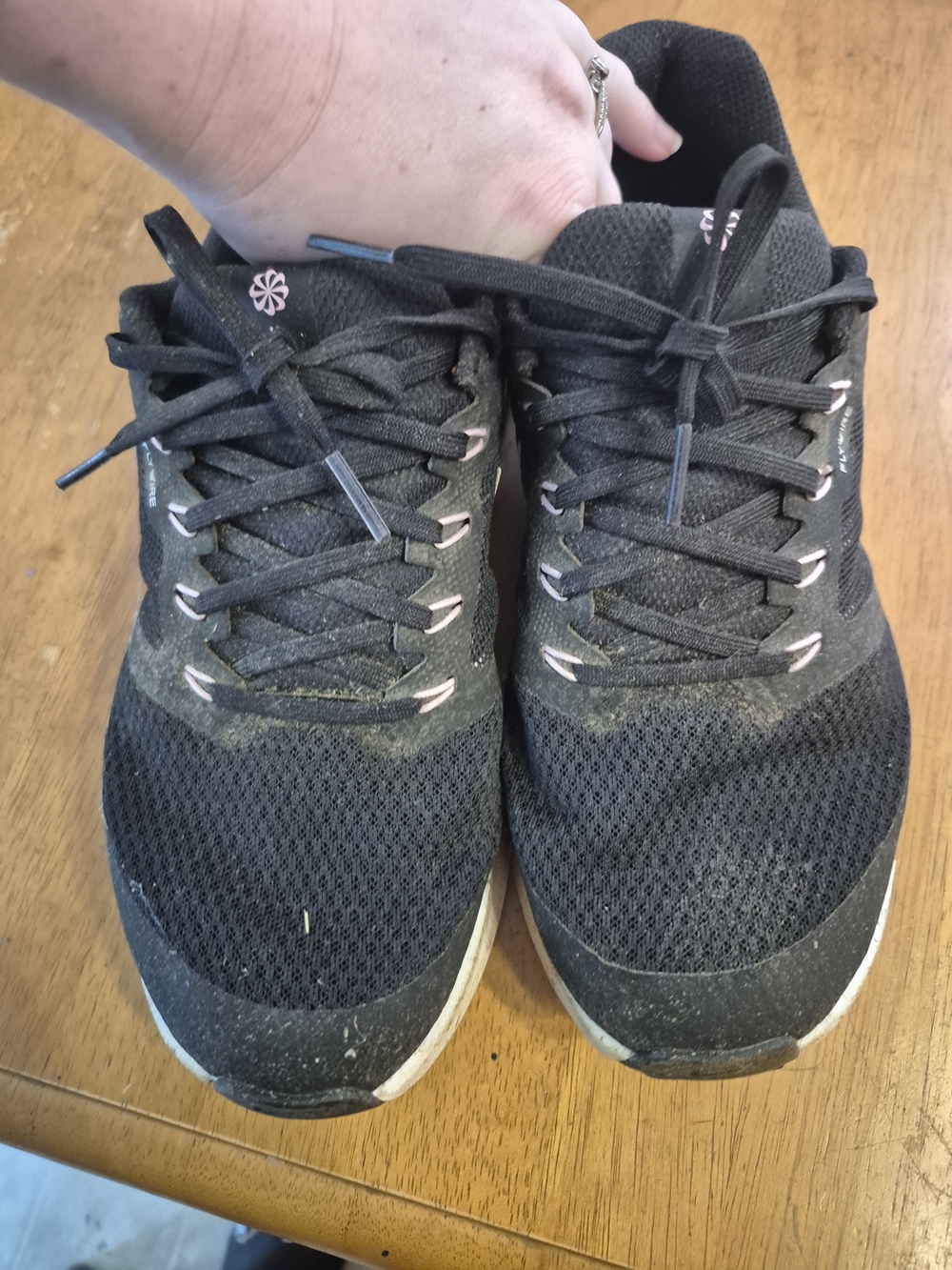 Nike Black Athletic Running Shoes with Subtle Pink Accents WELL WORN Condition